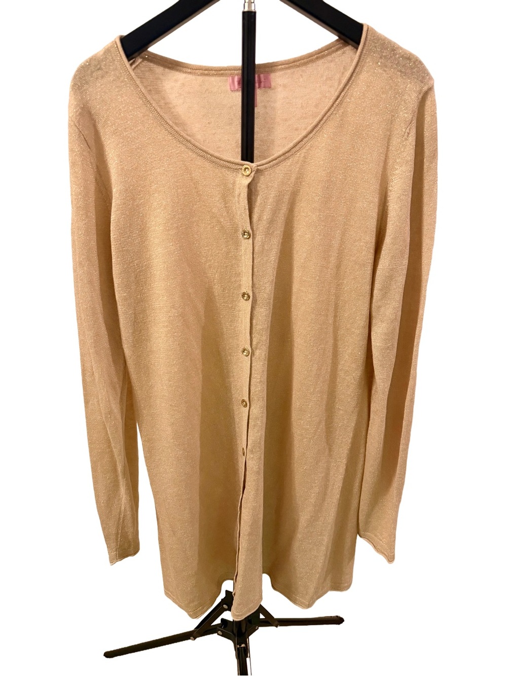 Lilly Pulitzer Jacey Gold Metallic Linen Blend Long Cardigan Sweater- Size L